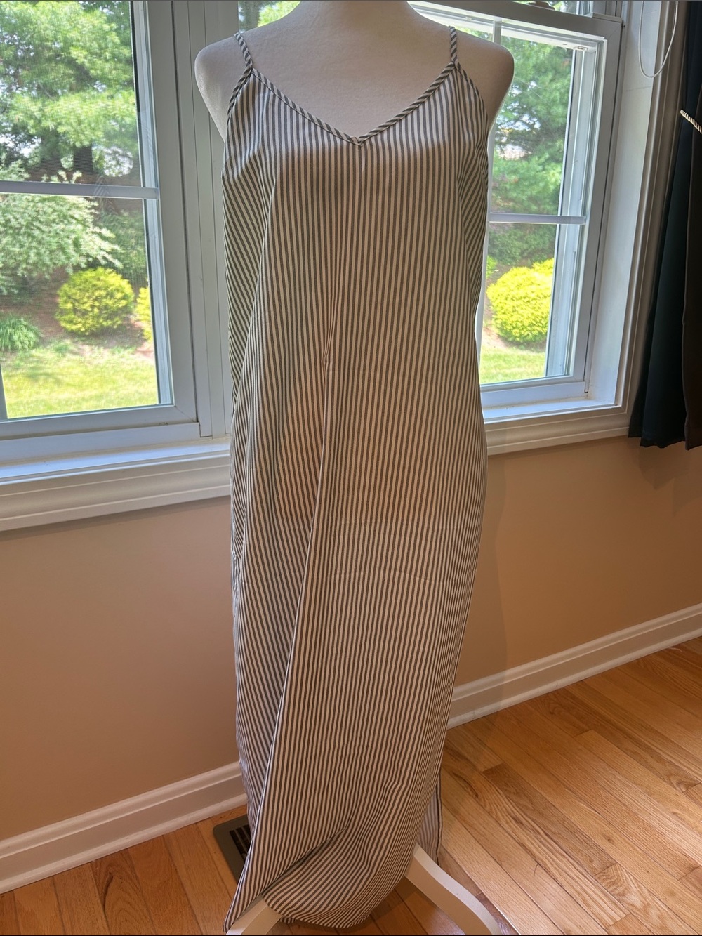Striped V-Neck Slip Dress - Black & White